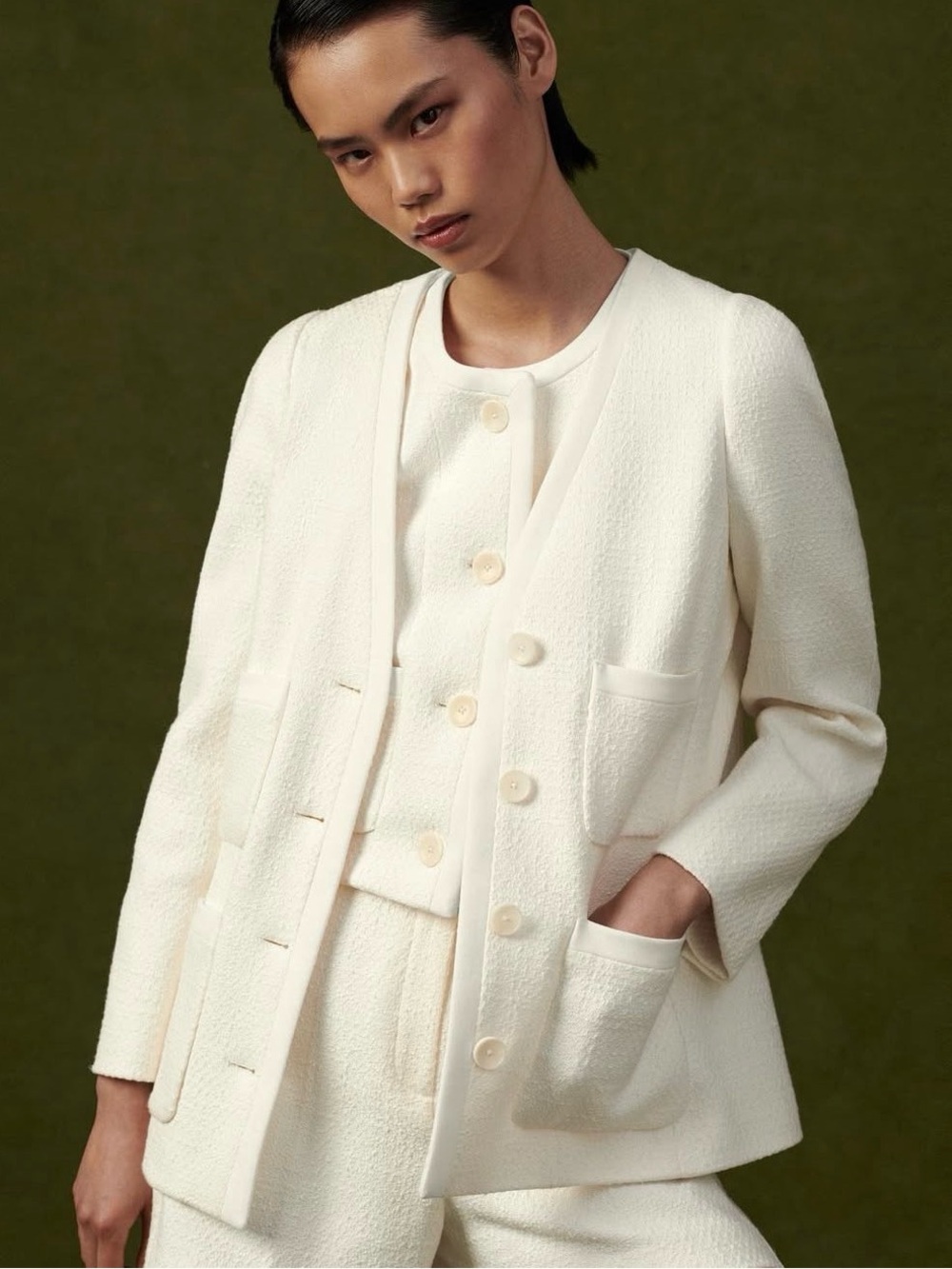 Me+Em Lady Blazer US 6 Cotton Textured Button Up Patch Pockets Minimalist Chic